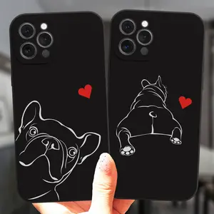 Line Art Pug Dog French Bulldog Cartoon Pattern Phone Case,Decorative Phone Protector Cover,Phone Accessories Compatible with iPhone 11 12 13 14 15 16 Pro Max