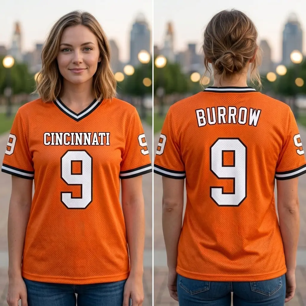 Burrow Cincinnati Football Mesh Jersey, Orange Cincinnati Football Breathable Mesh Jersey Who Dey Style, Perfect Gift for Him Her