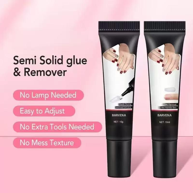 Semi-Solid Nail Glue 10g Quick-Drying Formula with Nail Remover 10ml | Long Lasting Adhesive Gel for Press On Nails, Acrylic Tips & Nail Art Kits | Home & Salon Use Cutics Manicure