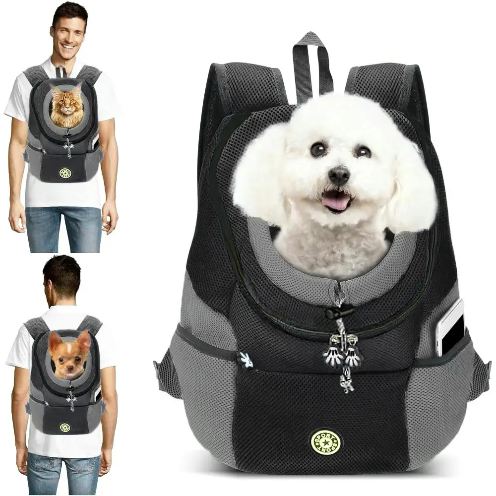 Pet Dog Carrier Backpack, Puppy Dog Travel Front Carrier for Small Medium Dogs Cats, Adjustable Breathable Dog Carrying Backpack with Safety Strips for Hiking, Walking