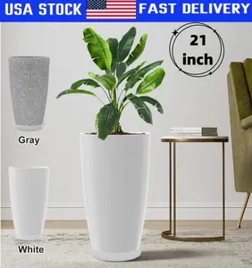 21" Tall Flower Pot Indoor Round Planter Rough Planter w/ Drainage Holes Saucer