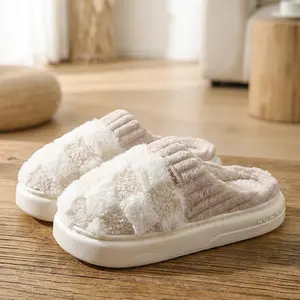 Women’s Fuzzy House Slippers Warm Plush Cotton Indoor Slides Non-Slip Cozy Memory Foam House Shoes Cute Winter Slippers