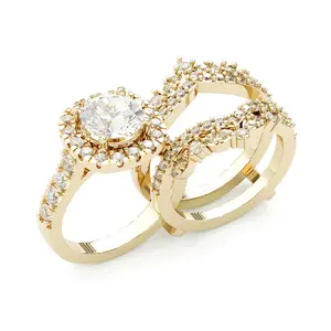 Jzora 2ct Round Cut Halo Bridal Set | Gold Plated Engagement Ring with Matching Band