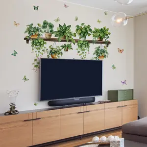 A set of two green plant wall decals (each measuring 30x90 cm), suitable for decorating living rooms and bedrooms.wall stickers
