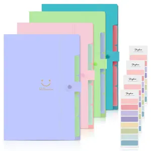 SKYDUE Expanding File Folder with 32 Labels, 5 Pockets A4 Letter Size Accordion Folder Paper Organizer for School and Office Pack of 4