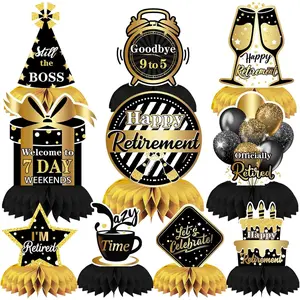 10 Pcs Black and Gold Retirement Party Decorations Supplies Including Table Decor for Men and Women Party