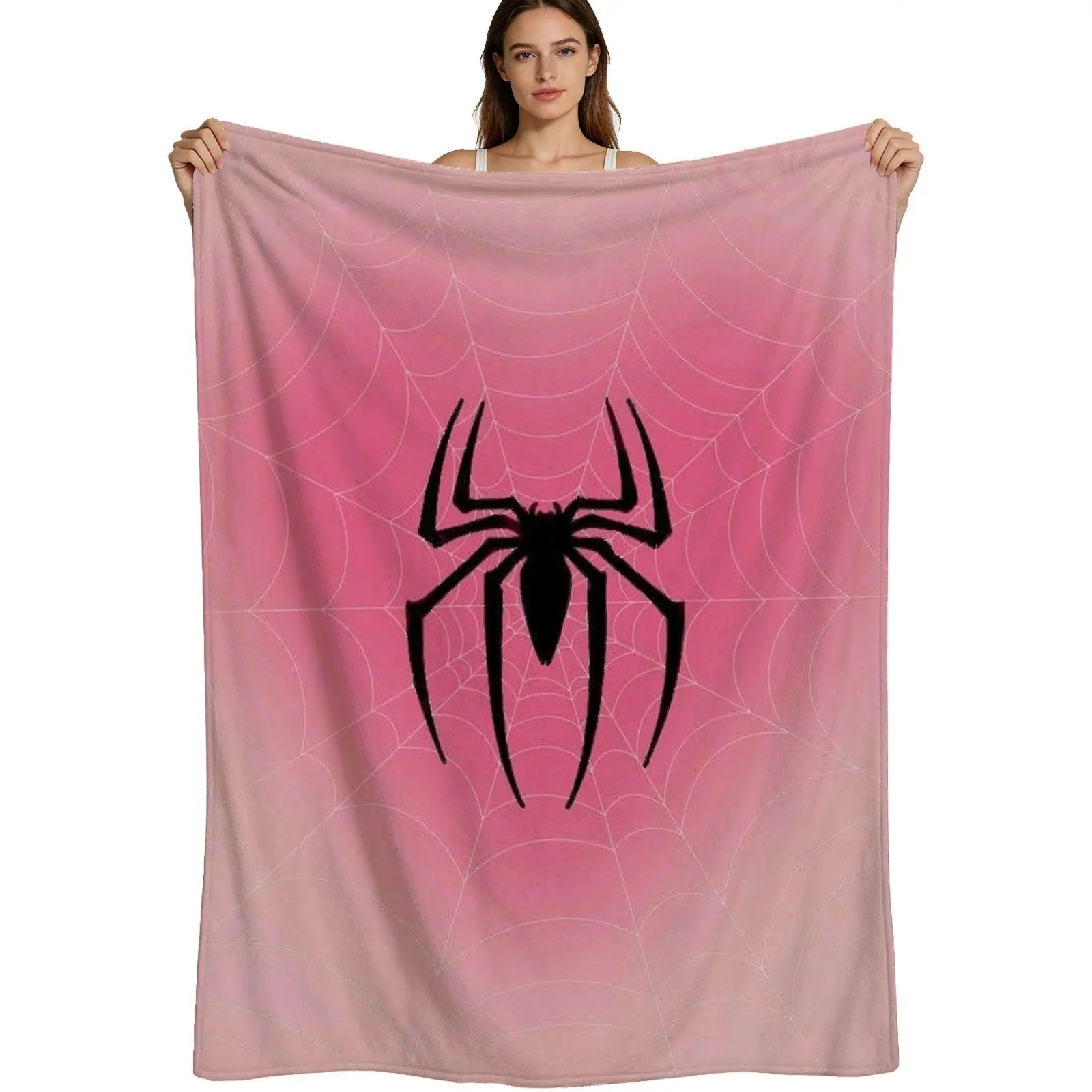 Cute Aesthetic, Warm Flannel Blanket, Pink Spider Web Pattern, Soft Fleece Fabric, For Girls Bedroom Decor, 4 Sizes Available Single Pack