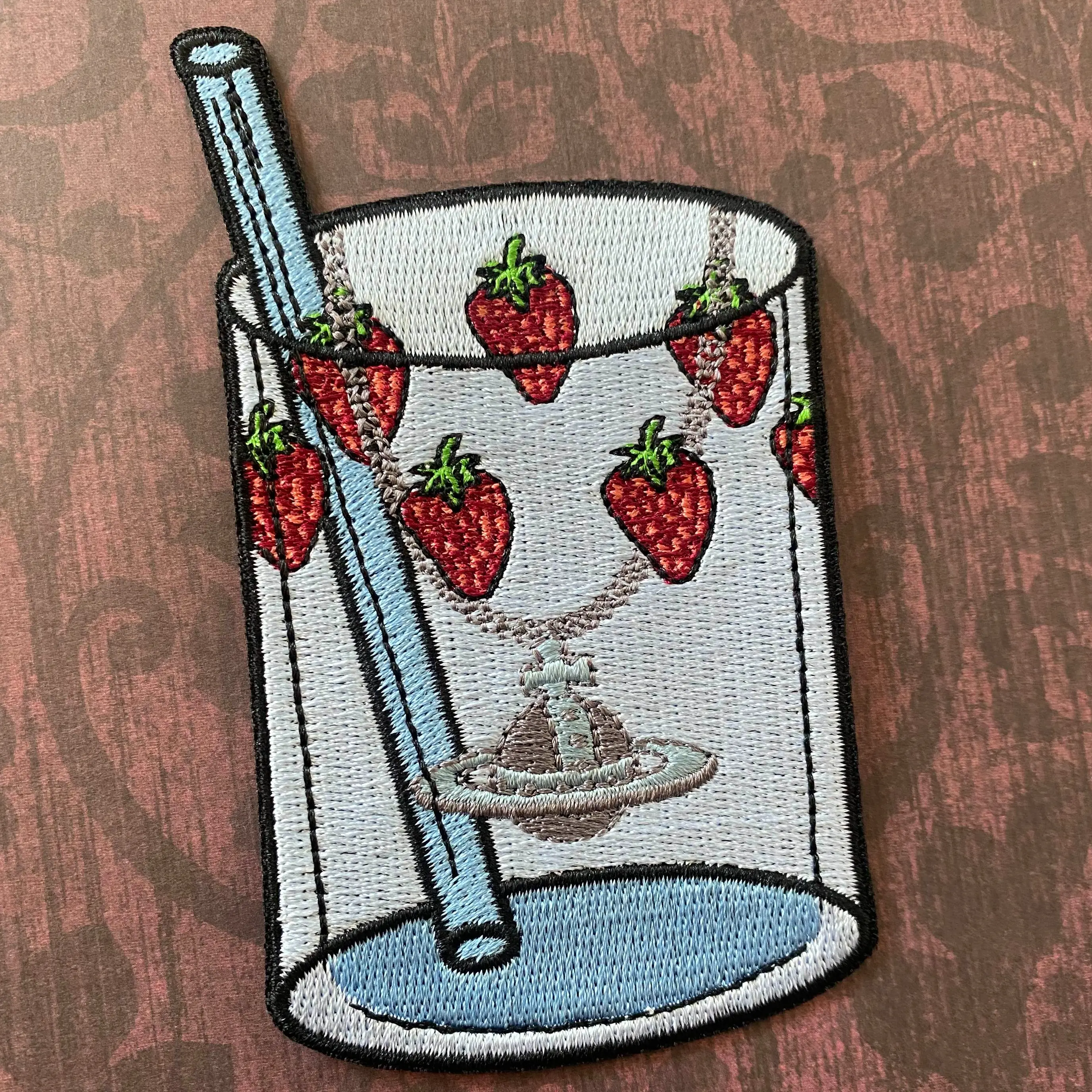4" Nana Strawberry Glass Embroidered Iron on Patch