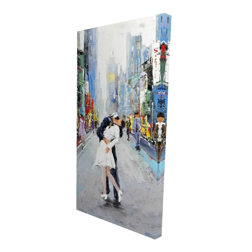 360 Stand 24x48" Artistic Blue Times Square Kiss Cityscape Print - 360-Degree Stand, High-Detail Artwork, Modern Home Decor for Office Wall, Room Decoration Gift, Accent Wall Prints, Large Decorative Prints