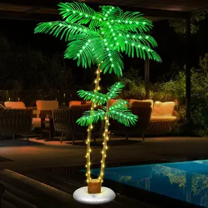 Lighted Artificial Palm Tree, 6 FT Light Up Christmas Palm Tree Decorations, Fake Lights for Yard Pool Porch Deck Tropical Tiki Bar Indoor Use