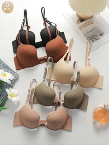 Women's Lace Bralette Set, Comfortable Underwire Push-Up Everyday Bras, Plain Design, Soft Fabric, All-Season Wear, Casual Style