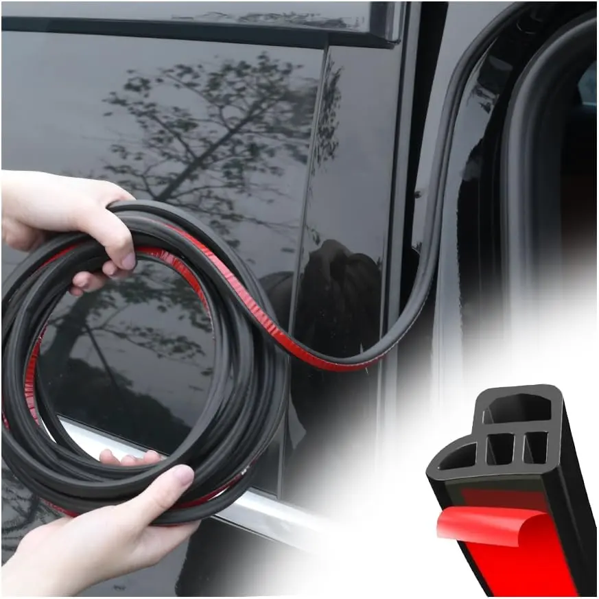 summerfinds 52.49Ft Double Layer 4-Hole Car Door Seal Strip,Self Adhesive Automotive Weather Stripping for Reducing Noise,Universal Car Accessories Cars Weather Stripping Door Seal for Doors,Hoods (4 Holes/52.5FT)