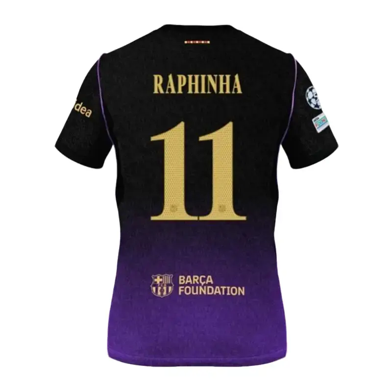 Team Barcelona Black Purple #11 Raphinha Football Jersey 2026/27 – Unisex Premium Breathable Soccer Shirt, Lightweight Quick Dry Match Day Top, Athletic Fan Style Sportswear