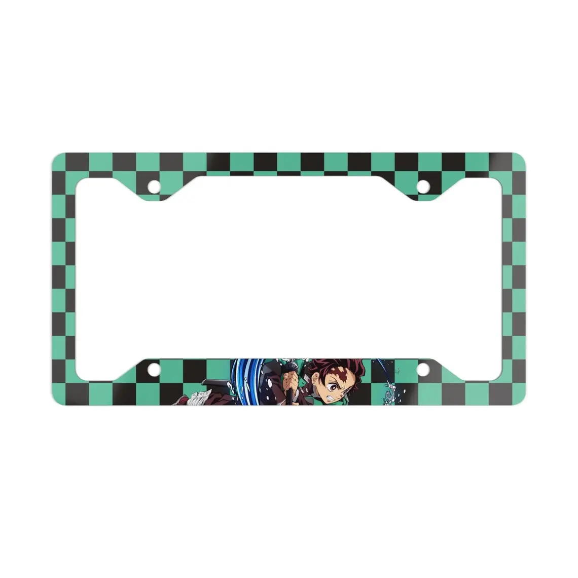 Green Checkered Demon Swordsman Anime Metal License Plate Frame | Anime Car Accessory