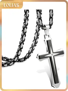 LOLIAS Black Gold Cross Stainless Steel Byzantine Chain Necklace for Men, Jewelry Accessory, Chains, Accessories for Adults, Guys Gifts, Gifts for Him, 22-30in