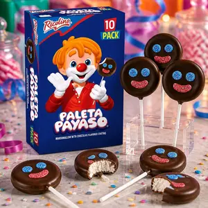 Ricolino Clown Lollipop - Marshmallow lollipops with chocolate flavor coating 450g