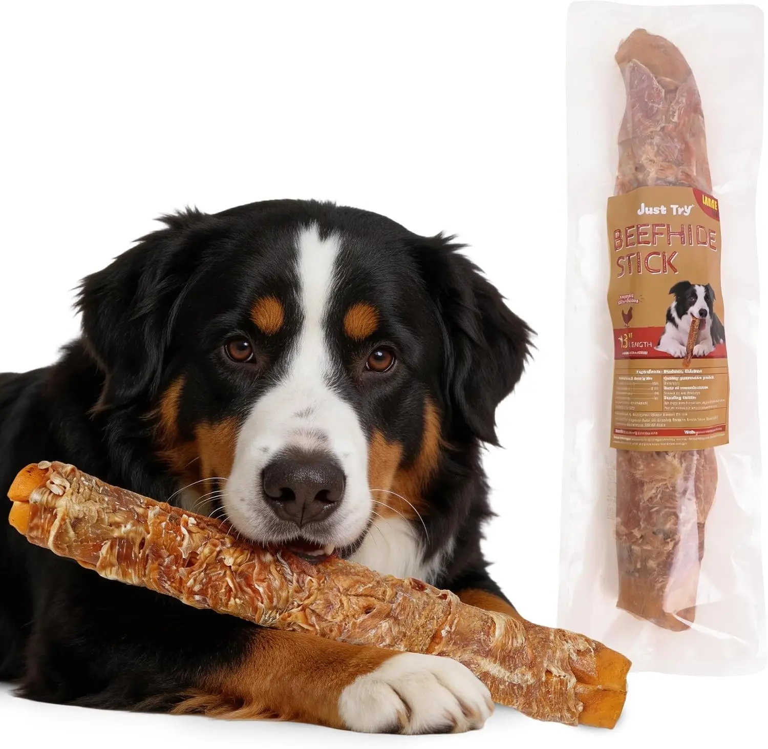 Just Try 10" Chicken Wrapped Rawhide Chew Sticks for Dogs - Long Lasting Dog Chews, Healthy Dog Bones Dental Treats for Medium Dogs #sohochic