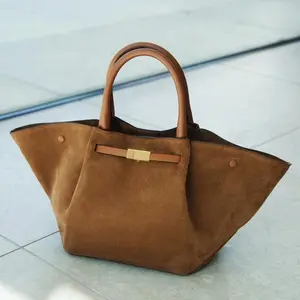 Large Capacity Faux Suede Midi New York Tote Bags For Women Luxury Designer Handbags Purses 2024 New In Button Underarm Shoulder
