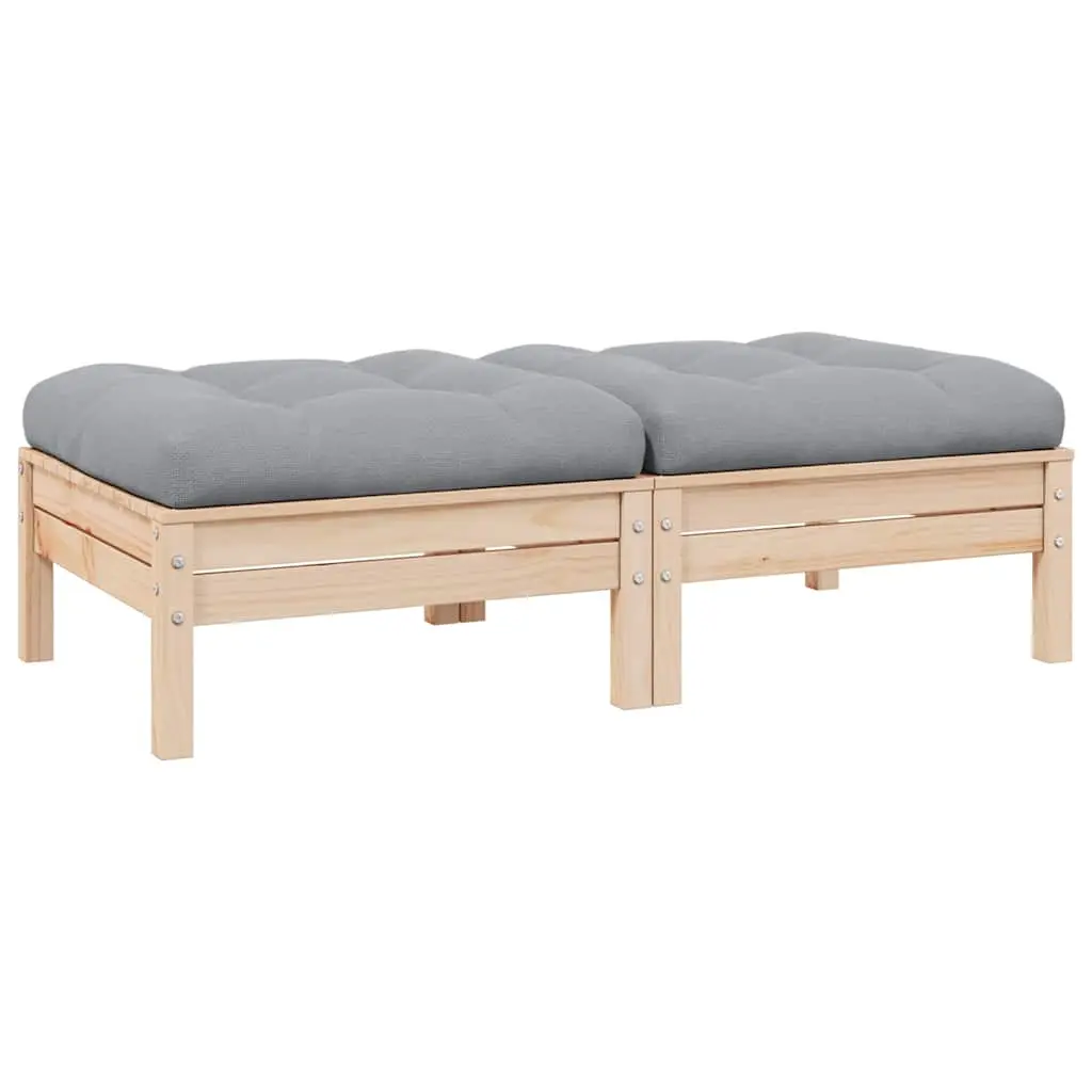 vidaXL Solid Pinewood 2-Seater Patio Sofa with Gray Cushions Garden Outdoor Lawn Yard Terrace Balcony Seat Seating Footstool Footrest Sofa Furniture 806657