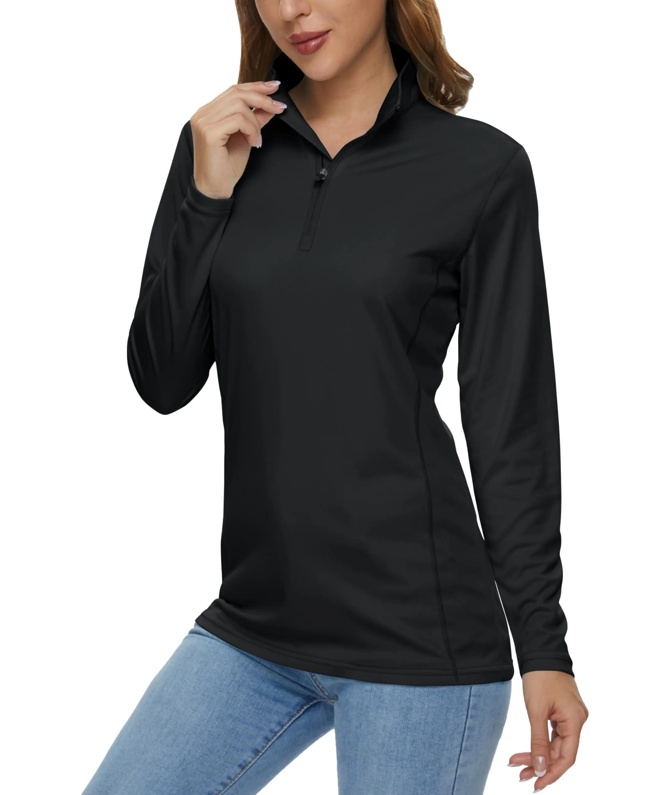 CXQVRLIXO Women's Long Sleeve Shirt 1/4 Zip Quick Dry Hiking Top Classic Silhouette Minimalist Durable Machine Washable Athletic Lifestyle Apparel tiktokshopspringglowup, summerwins