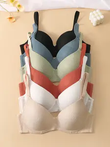 6pcs Solid Jacquard Underwire Bra Set - Luxurious,Seamless & Supportive - Adjustable, Push Up for EnhancedCleavage-Comfortable, Breathable Lingerie for Daily Wear- Women's Intimate Collection