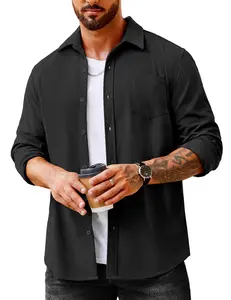 COOFANDY Men's Waffle Button Down Shirts Casual Long Sleeve Shacket Jacket with Pockets