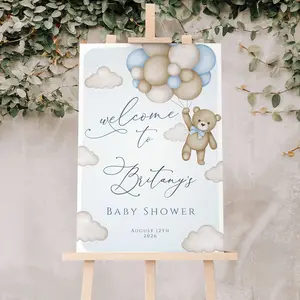 Bear Balloon Welcome Sign Blue Bear Balloon Baby Shower Sign Editable Welcome Sign Welcome Poster Printable Blue Bear Signage 103
