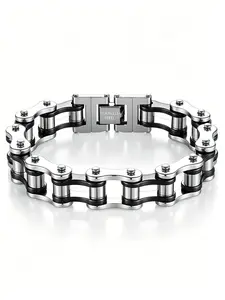 Men's Street Style Bracelet, Hip Hop Punk Metal Motorcycle Chain, Versatile Fashion Accessory for All Occasions, Casual Stainless Steel