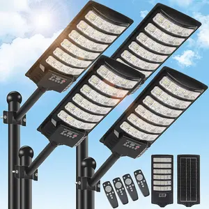 4Pack Solar Street Lights,40000LM Outdoor Flood Light,Dusk to Dawn,IP67 Waterproof Solar Powered Parking Lot Light with Remote Control,6500k 4 Lighting Modes Dimmable Solar Security Lamp