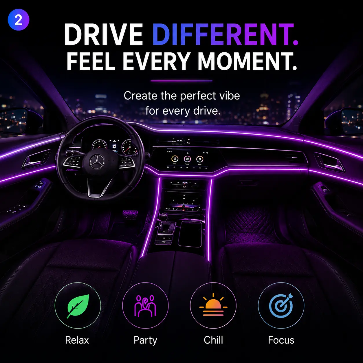 GlowDrive™ RGB Interior Lights – 16M Colors + Music Sync