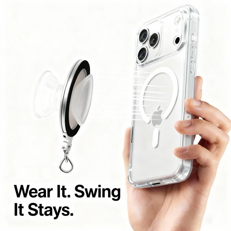 Magnetic Charm with Phone Grip Base for Kindle & Phone – Short Beaded Phone Chain, Anti-Theft Hands-Free Wrist Strap, Detachable Lanyard, Handmade Beaded Wrist Chain (Magnetic Ring Sticker Included for Non-MagSafe Devices)