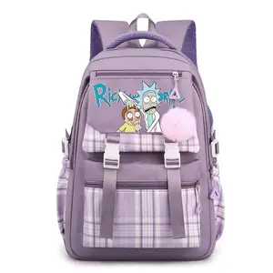 Cartoon Character Rick & Morty Backpack Cute Backpacks for Men & Women Practical and Waterproof Large Capacity Bag with Adjustable Shoulder Straps Style-8-Purple