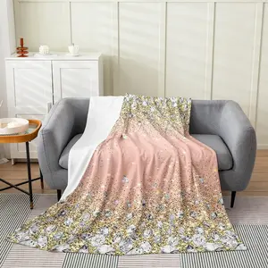 Diamond Flannel Fleece Blanket,Pink Gold and Silver (No Glitter No Sequin)Bed Blanket,Room Decor Dreamy Plush Throw Blanket,40"Lx50"W