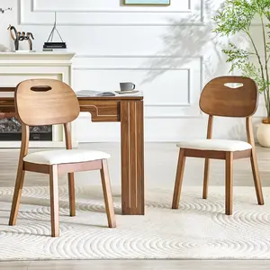 Set of 2 Solid Wood Dining Chairs, PU Padded Seat, Hollowed-Out Curved Back, Anti-Slip Legs, for Home Dining/Study/Balcony