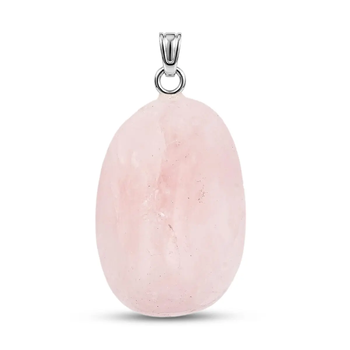 Tumbled Galilea Rose Quartz 42.00 ctw Pendant in Silvertone with Stainless Steel Necklace 20 Inches