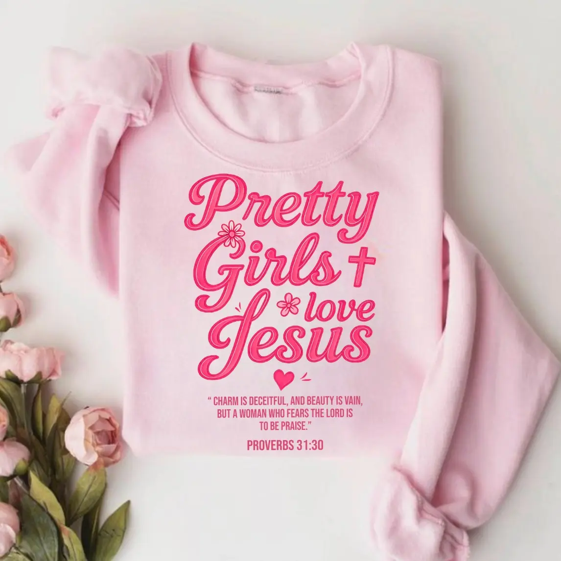 Vintage Pretty Girls Love Jesus Sweater, Christian Shirt, Christian t shirts, Vintage I Love Jesus Shirt, Jesus design 2025, Gift For Men And For Women, Gift Love Jesus, Full Size, Full Color Womenswear