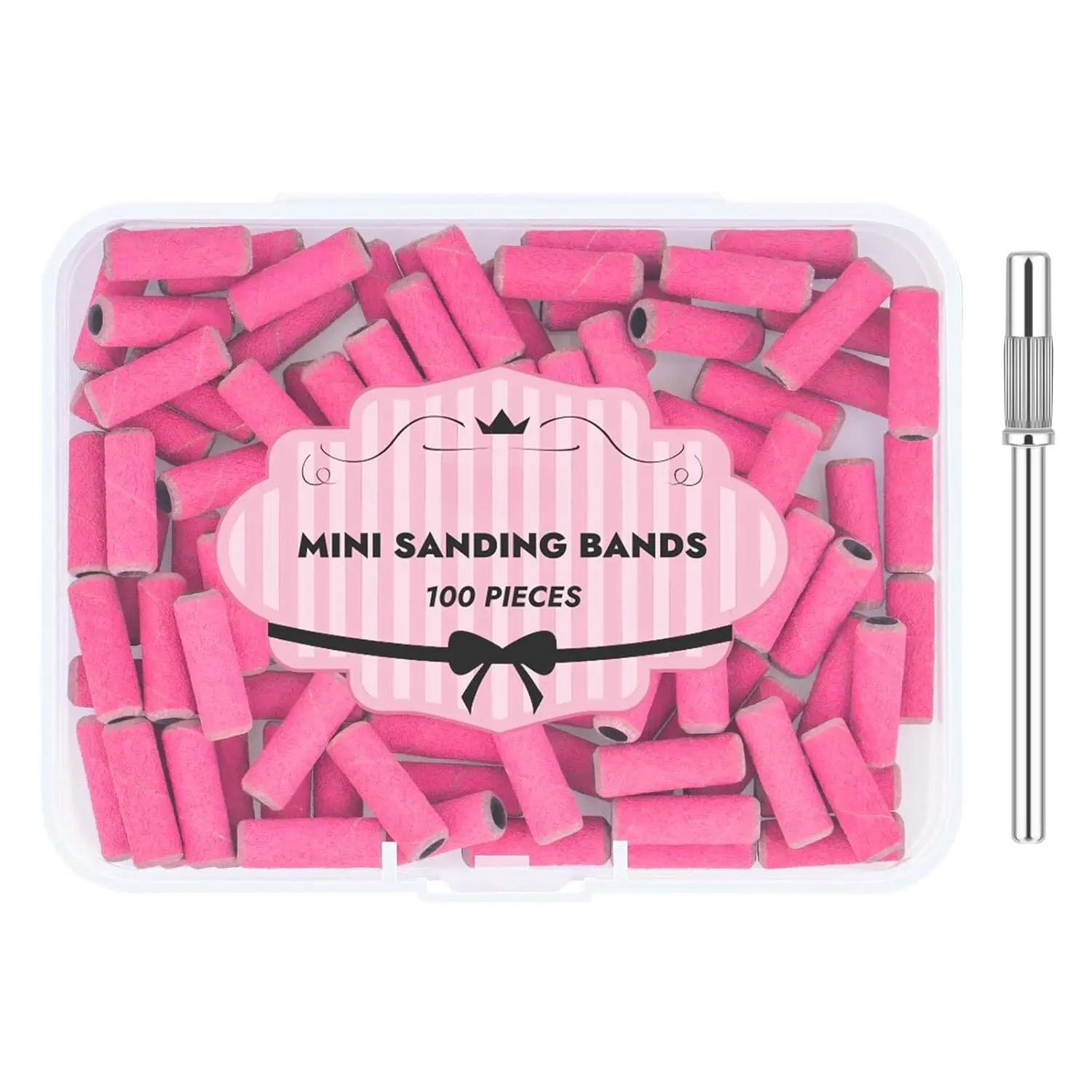 100 count Set  Drill Bits 240 Grit Extra Fine Small Sanding Bands with 3.1mm Mini 3/32" Mandrel for Electric File Professional Efile Accessories Manicure Supplies  Tech Essentials Rose Red