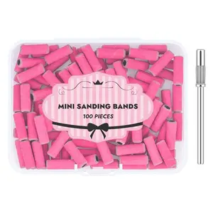 100 count Set  Drill Bits 240 Grit Extra Fine Small Sanding Bands with 3.1mm Mini 3/32" Mandrel for Electric File Professional Efile Accessories Manicure Supplies  Tech Essentials Rose Red