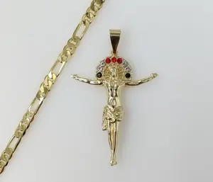 Plated Cross 5mm Figaro Chain Necklace