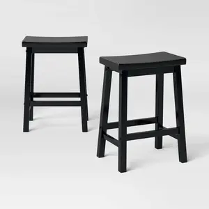 2pk 24" Solid Wood Saddle Counter Height Barstools Black - Room Essentials