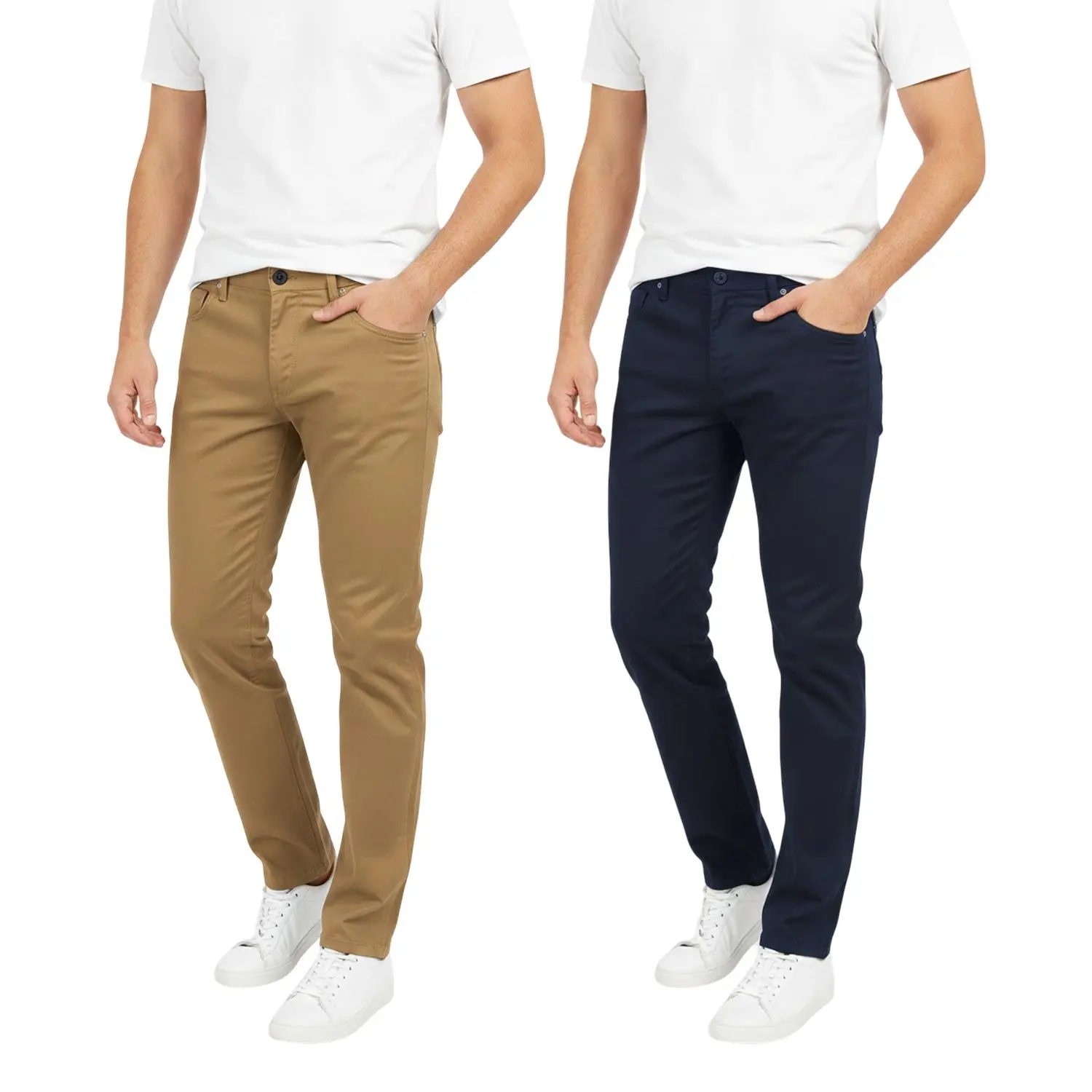 Men's 2-Pack Chinos Slim Fit Stretch Pants Multi-Color Sets with Medium Stretch Dual Pockets & Breathable Material for Everyday Wear Menswear Pocket Plain Stylish