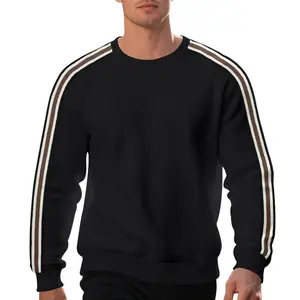 Waffle Knit Striped Sweatshirt for Men - Crew Neck, Casual Loose Fit, Breathable Fabric, Perfect for Spring & Fall Daily Wear