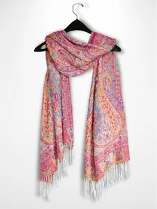 Pink Multi-Color Rhinestone Pashmina with Iridescent Rainbow Crystals Cotton Blend 70" Length Machine Washable