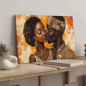 Wooden Frame Canvas Art Print, African Couple Poster, Modern Wall Decor for Bedroom & Living Room, Ideal Gift Idea, Waterproof Design
