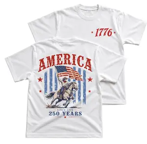America 250 Years Since 1776 Patriotic T-Shirt, Western USA Flag Graphic Tee, Cowboy Horse Rider Shirt, Front Chest 1776 Logo And Large Back Print Tee, 4th Of July Outfit Gift For Men And Women