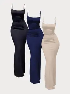 Fashion Women's Bodycon Slim Sleeveless Vest Dress Set, 3 Piece Pack, Stylish Summer, Perfect for Casual Wear