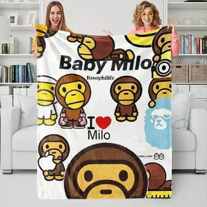 BAPE Baby Milo Classic Cartoon Flannel Sofa Bed Blanket, Cartoon Monkey Love Slogan Classic Ape Head Logo Fleece Throw Blanket, Soft Silky Thick Dense, Cozy Throw Blanket, Indoor Outdoor Use, Cute Trendy Home Decor Gift