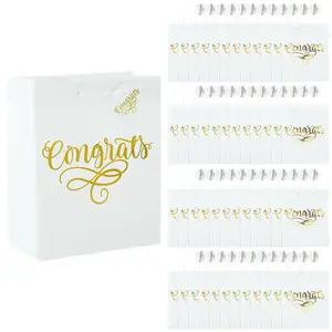 7 1/4" x 9" Bulk 48 Pc. Medium Gold Congrats Wedding Paper Gift Bags