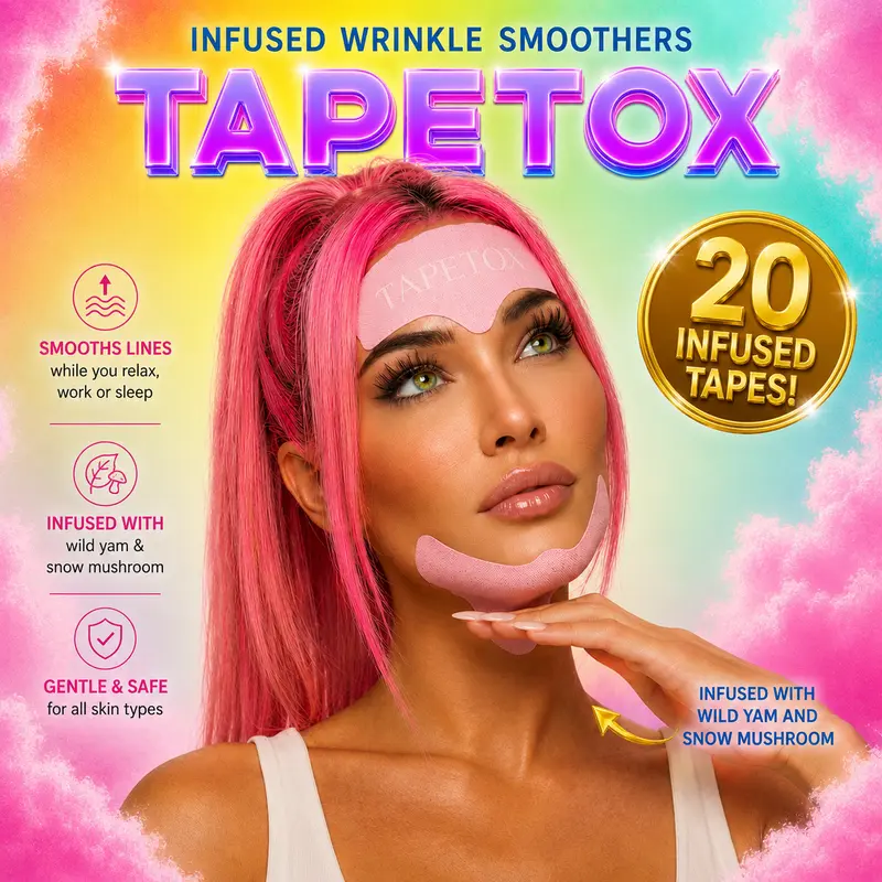 SKIN SUPERVISION TapeTox Infused Wrinkle Smoothing Tape (20-Count) - Wild Yam & Snow Mushroom, Dermatologist Approved Korean Adult Anti-Aging Face Mask, Hydrate, Smoother, Lymphatic Drainage, 12-Month Shelf Life, Sensitive Skin Repair, Collagen Support