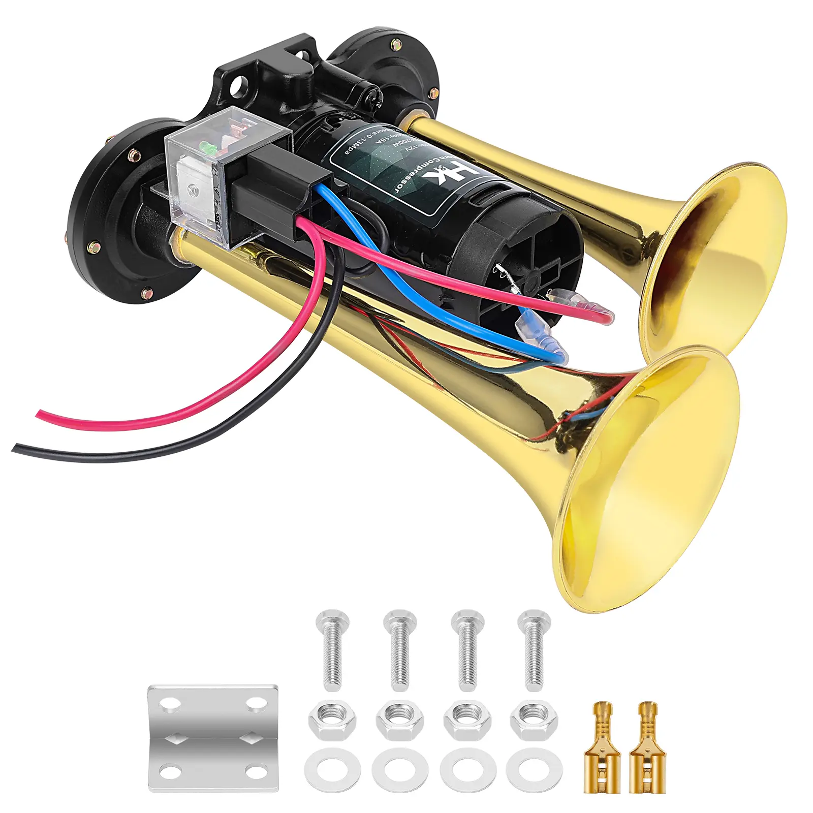 HK 12V 150db Air Horn for Truck, Super Loud Dual Trumpet Air Horn Kit with Compressor for Any 12V Vehicles Trucks Lorrys Trains Boats Cars Vans Kit